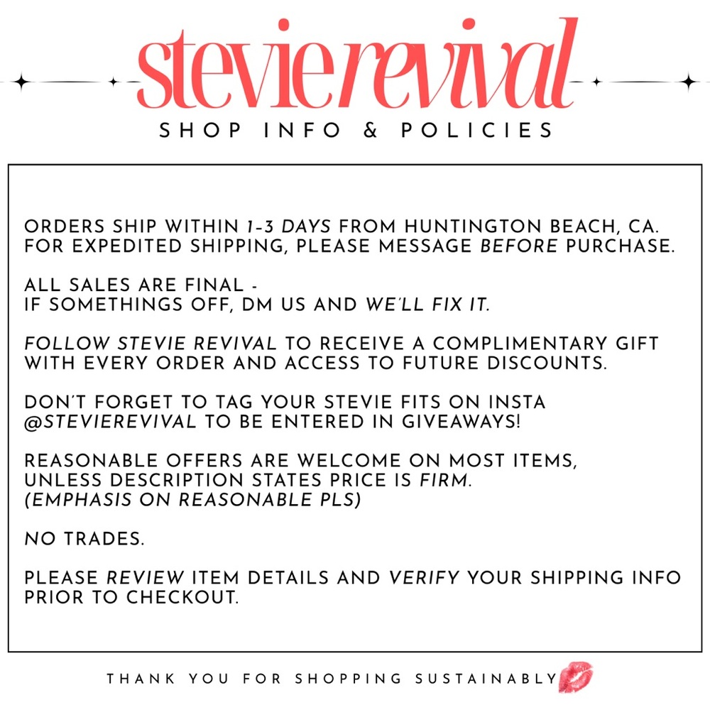 Stevie Revival Shop Info & Policies